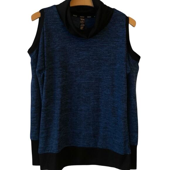 RBX Top NWT Women's Small Leisure Cold Shoulder Blue Black Cozy Soft - Picture 1 of 7